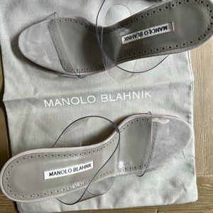 Manolo Blanik SCOLTO Clear ECO PVC Open Toe Mules - BRAND NEW - Gray - Size 39.5